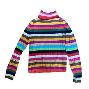 Vibrant Multicolor Striped Turtleneck Sweater